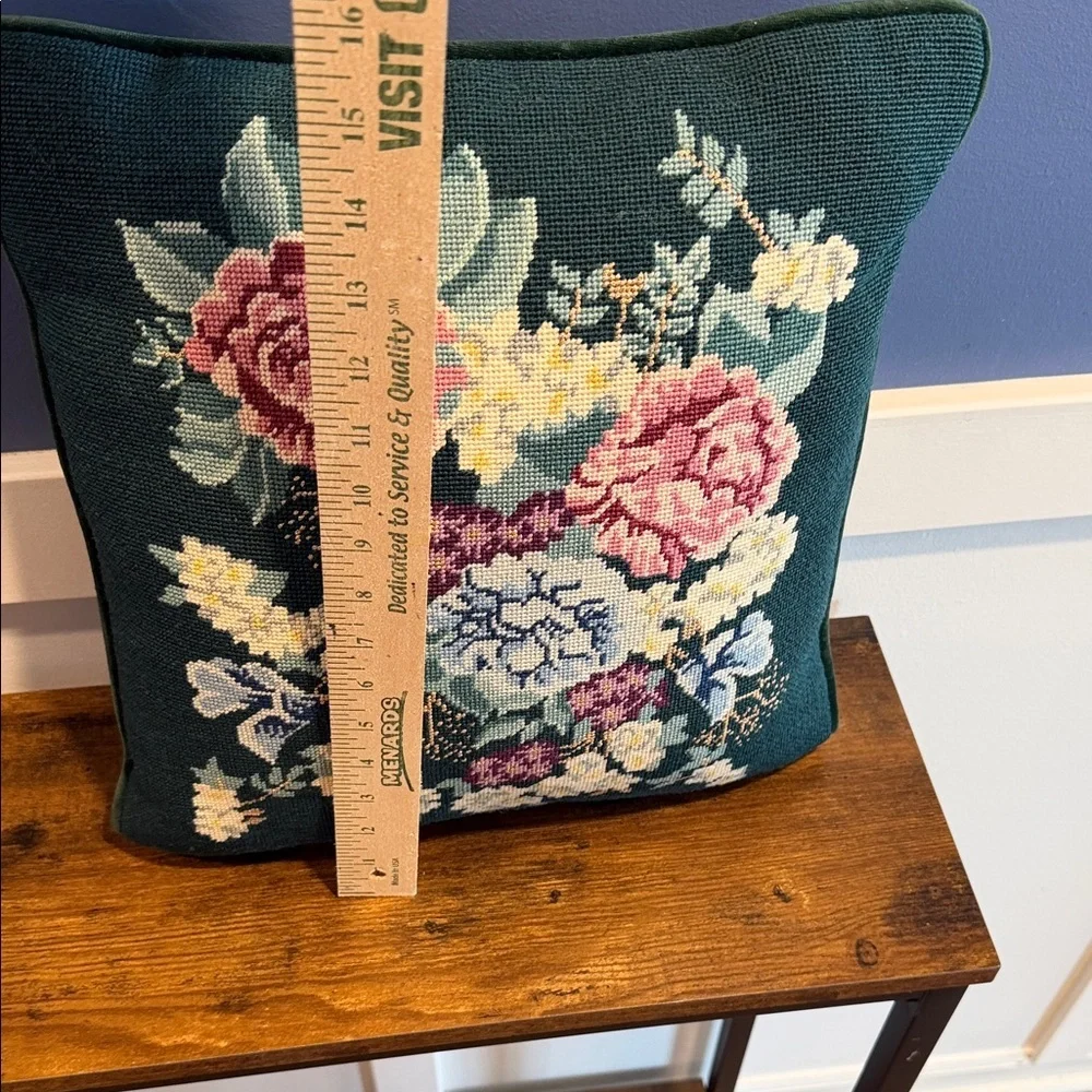 Vintage Floral Tapestry Style Pillow velvet green back accent pillow grandma